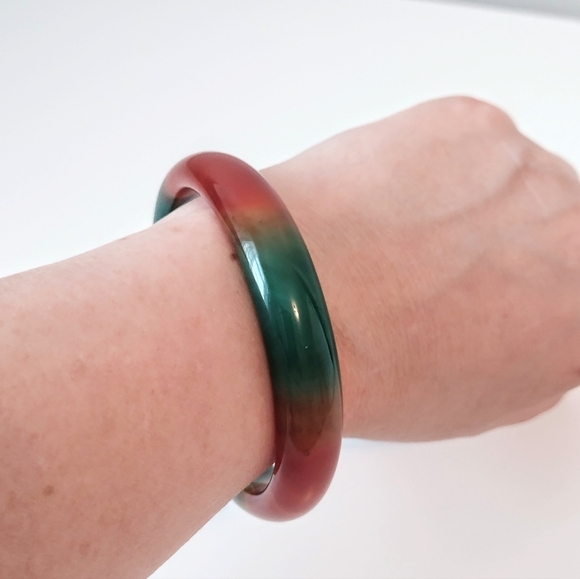 Green And Orange Agate Bangle Bracelet - Picture 2 of 5